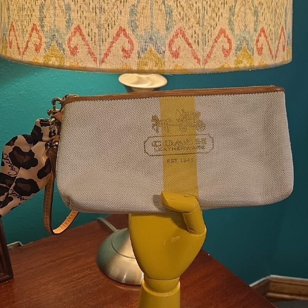 Coach Large Wristlet with Yellow And Leopard Accent